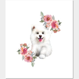 Cue Samoyed Puppy Dog Watercolor Art Posters and Art